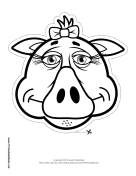 Pig with Bow Mask to Color