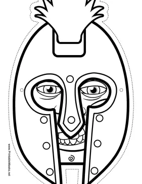 Male Greek Warrior Mask to Color Printable Mask