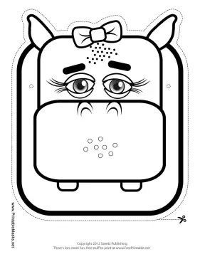 Hippo with Bow Mask to Color Printable Mask