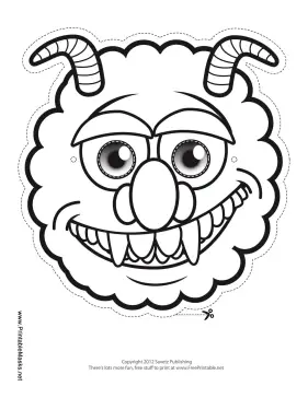 Monster with Horns Mask to Color Printable Mask