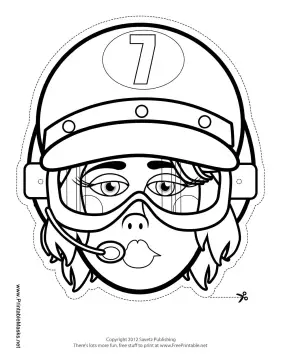 Female Racecar Driver Goggles Mask to Color Printable Mask