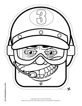 Male Racecar Driver Goggles Mask to Color Printable Mask
