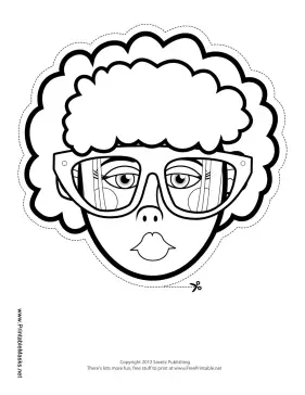 70s Gal with Glasses Mask to Color Printable Mask