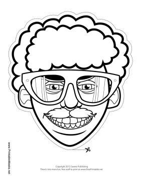 70s Guy with Glasses Mask to Color Printable Mask