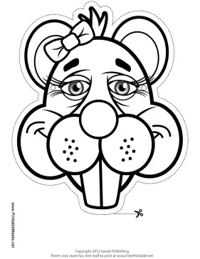 Beaver with Bow Mask to Color Printable Mask