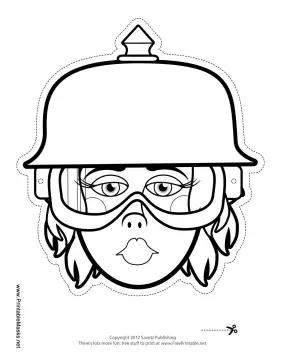 Printable Female Biker with Spike Helmet Mask to Color Mask