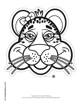 Cheetah with Bow Mask to Color Printable Mask