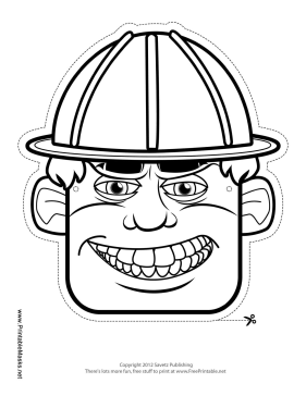 Male Construction Worker Mask to Color Printable Mask
