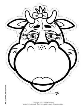 Cow with Bow Mask to Color Printable Mask