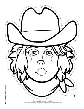 Cowgirl Mask to Color Printable Mask