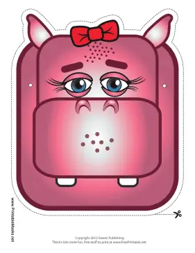 Hippo with Bow Mask Printable Mask