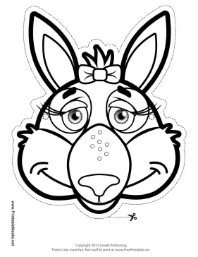 Kangaroo with Bow Mask to Color Printable Mask