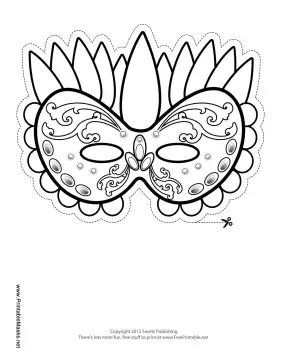 Mardi Gras Celebration Mask to Color Printable Mask