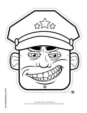 Male Military Officer Mask to Color Printable Mask