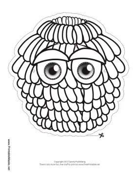 Fur-Covered Monster Mask to Color Printable Mask