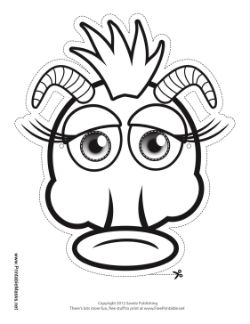 Silly Monster with Horns Mask to Color Printable Mask
