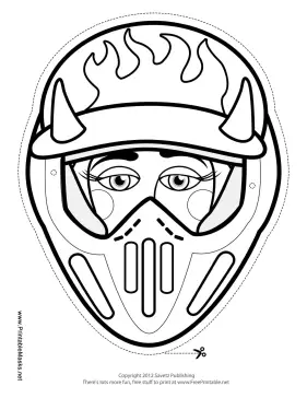 Female Motocross with Horns Mask to Color Printable Mask