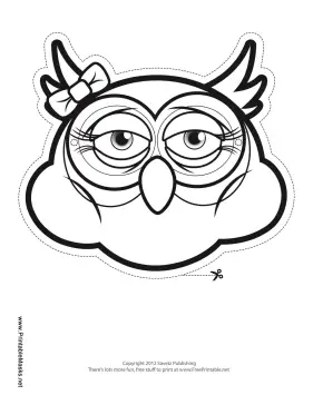 Owl with Bow Mask to Color Printable Mask
