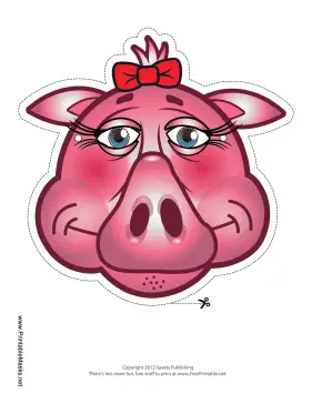 Pig with Bow Mask Printable Mask