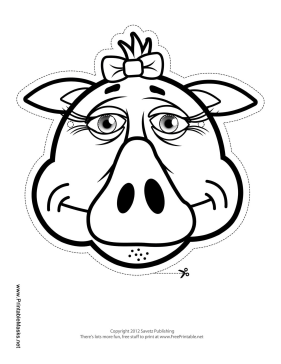 Pig with Bow Mask to Color Printable Mask