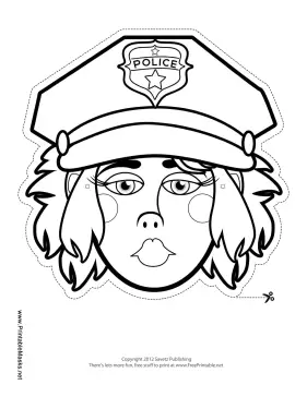 Female Police Officer Mask to Color Printable Mask