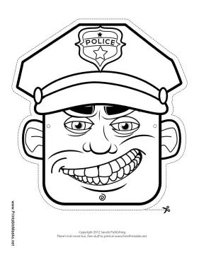 Male Police Officer Mask to Color Printable Mask