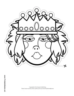 Printable Queen with Crown Mask to Color Mask