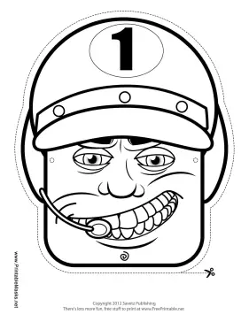 Male Racecar Driver Mask to Color Printable Mask