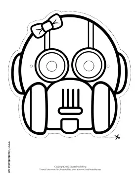 Robot with Bow Mask to Color Printable Mask