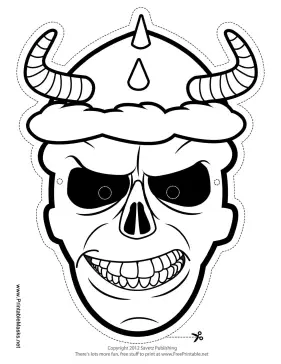 Skull with Horns Mask to Color Printable Mask