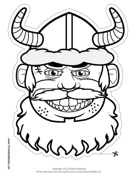 Male Viking with Horns Mask to Color Printable Mask