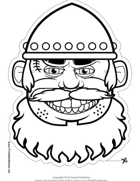 Male Viking Mask to Color Printable Mask