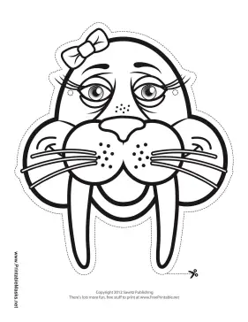 Walrus with Bow Mask to Color Printable Mask