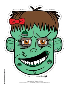 Zombie with Bow Mask to Color Printable Mask